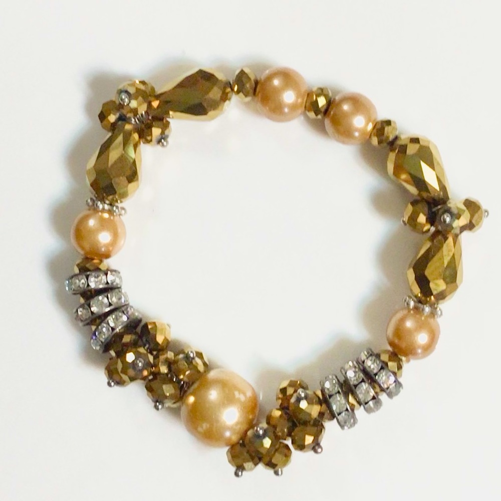 Sparkly Bronze & Gold Glass Beaded Bracelet